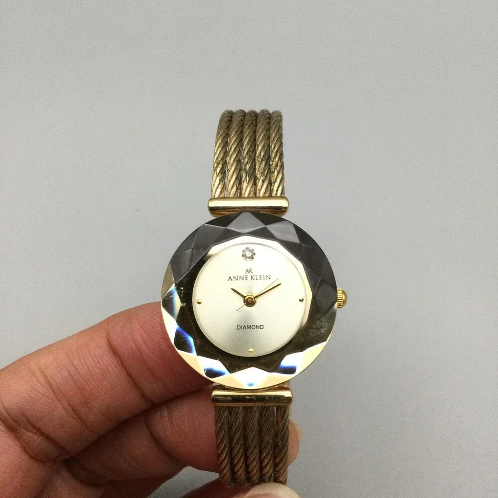 Anne Klein Womens Watch 26mm Diamond Faceted Gold Cable Band New Battery 6.75